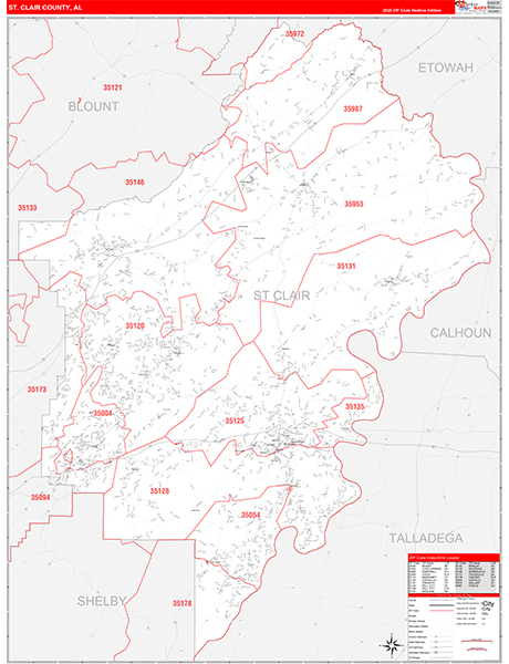 St. Clair County, AL Zip Code Wall Map